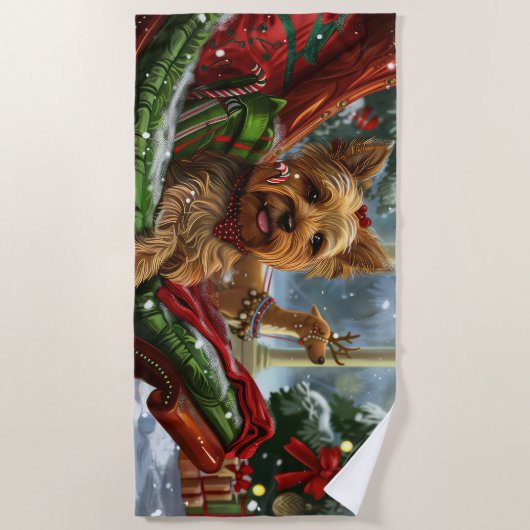 Yorkshire Terrier Dog Weihnachtsfest Strandtuch (Vorderseite)