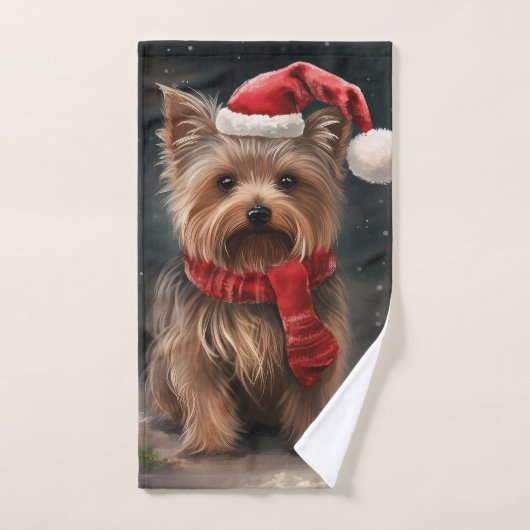 Yorkshire Terrier Dog zu Weihnachten im Schnee Badhandtuch Set (Handtuch)