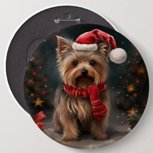 Yorkshire Terrier Dog zu Weihnachten im Schnee Button (Vorne & Hinten)