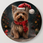 Yorkshire Terrier Dog zu Weihnachten im Schnee Button (Vorderseite)