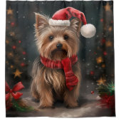 Yorkshire Terrier Dog zu Weihnachten im Schnee Duschvorhang (Vorderseite)