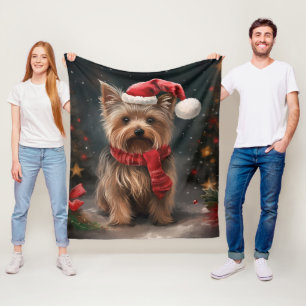 Yorkshire Terrier Dog zu Weihnachten im Schnee Fleecedecke