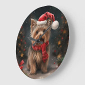Yorkshire Terrier Dog zu Weihnachten im Schnee Große Wanduhr (Winkel)
