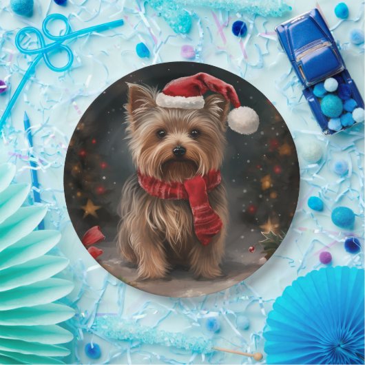Yorkshire Terrier Dog zu Weihnachten im Schnee Pappteller (Party)