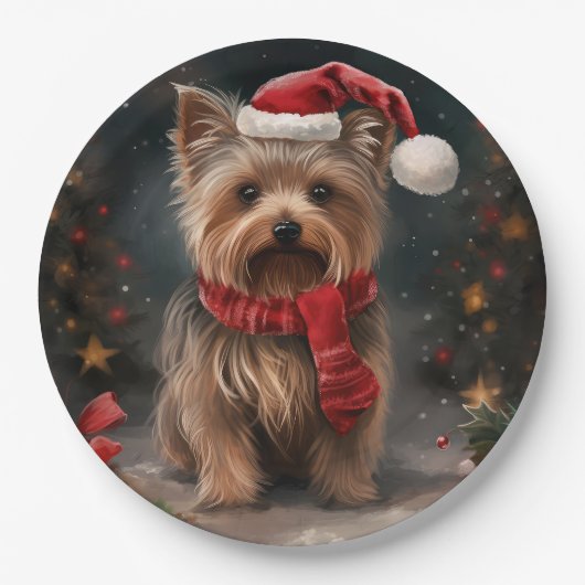 Yorkshire Terrier Dog zu Weihnachten im Schnee Pappteller (Vorderseite)