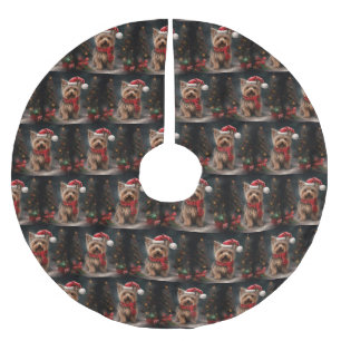 Yorkshire Terrier Dog zu Weihnachten im Schnee Polyester Weihnachtsbaumdecke