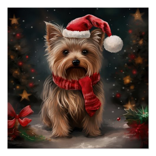 Yorkshire Terrier Dog zu Weihnachten im Schnee Poster (Vorderseite)