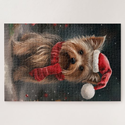 Yorkshire Terrier Dog zu Weihnachten im Schnee Puzzle (Horizontal)