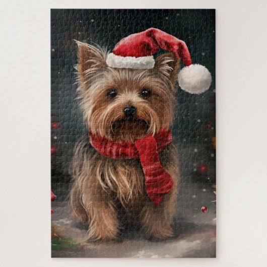 Yorkshire Terrier Dog zu Weihnachten im Schnee Puzzle (Vertikal)