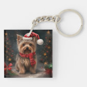 Yorkshire Terrier Dog zu Weihnachten im Schnee Schlüsselanhänger (Rückseite)