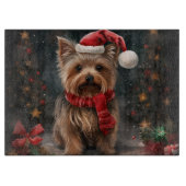 Yorkshire Terrier Dog zu Weihnachten im Schnee Schneidebrett (Vorderseite)
