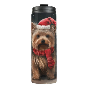 Yorkshire Terrier Dog zu Weihnachten im Schnee Thermosbecher