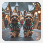 Yorkshire Terrier Dogs Christmas Snow Holiday  Quadratischer Aufkleber (Vorderseite)