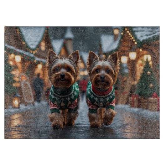 Yorkshire Terrier Dogs Christmas Snow Holiday Schneidebrett (Vorderseite)