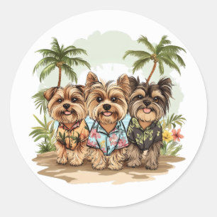 Yorkshire Terrier Dogs Hawaiian Shirts Runder Aufkleber