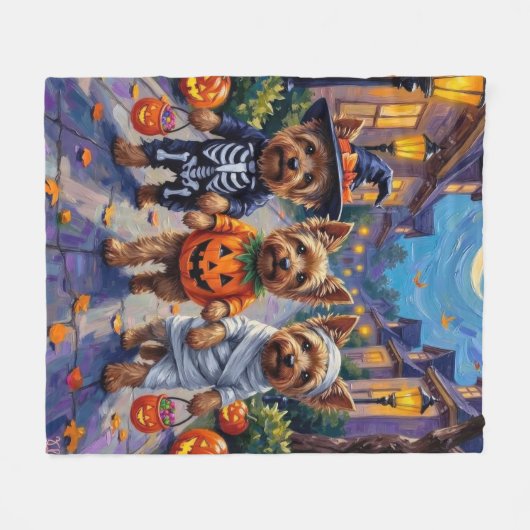 Yorkshire Terrier Dogs in Halloween Costumes Fleecedecke (Vorderseite (Horizontal))