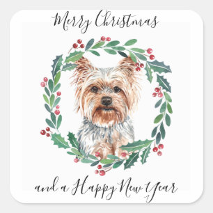 Yorkshire Terrier Elegant Dog Frohe Weihnachten Quadratischer Aufkleber