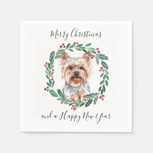 Yorkshire Terrier Elegant Dog Frohe Weihnachten Serviette (Vorderseite)