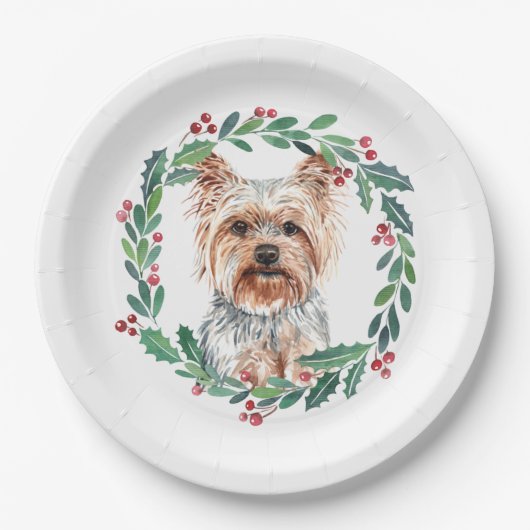 Yorkshire Terrier Elegant Dog Weihnachtsfeiertag Pappteller (Vorderseite)