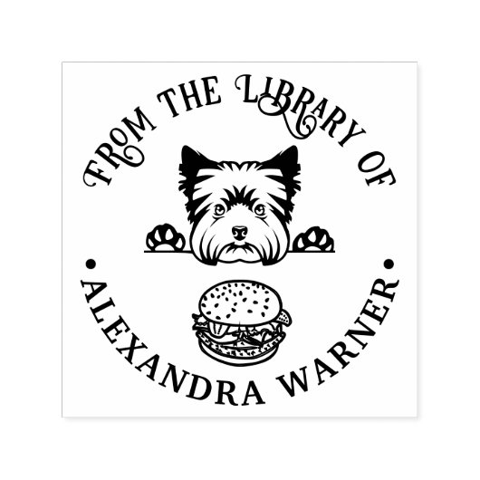 Yorkshire Terrier Eying Burger Library Name Permastempel (Design)