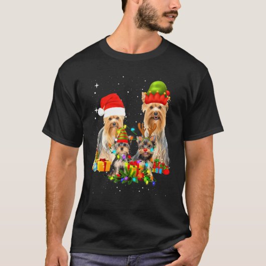 Yorkshire Terrier Family Christmas Lights T-Shirt (Vorderseite)