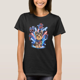 Yorkshire Terrier Fireworks Color American Flag BB T-Shirt