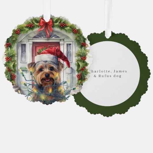 Yorkshire Terrier Front Door Weihnachten Ornament Karte (Vorderseite/Rückseite)