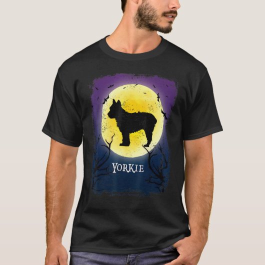 Yorkshire Terrier Full Moon Dog Silhouette Retro H T-Shirt (Vorderseite)