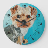 Yorkshire-Terrier-Gemälde von Alfred Fox Große Wanduhr (Vorderseite)