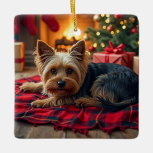 Yorkshire Terrier Gemütlicher Weihnachtsabend Male Keramikornament