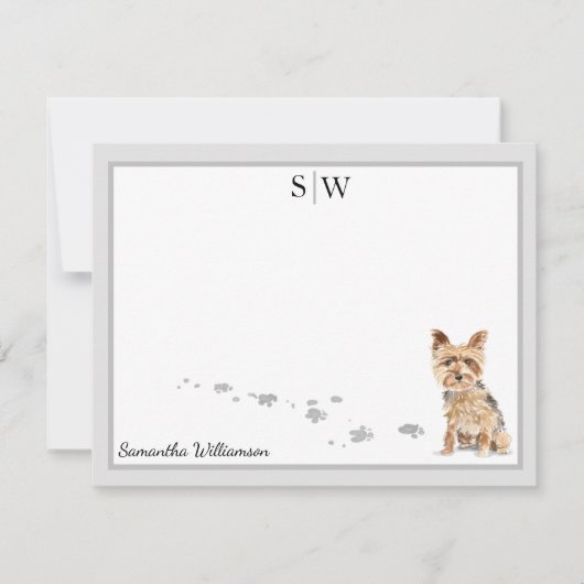 Yorkshire Terrier Gray Border Monogram personalize Mitteilungskarte (Vorderseite)