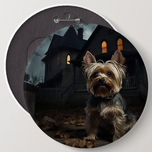 Yorkshire Terrier Halloween Beängstigend Button (Vorne & Hinten)