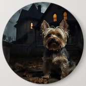 Yorkshire Terrier Halloween Beängstigend Button (Vorderseite)