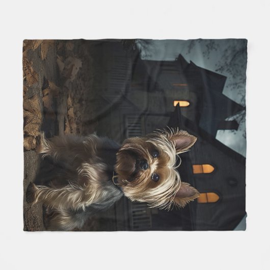 Yorkshire Terrier Halloween Beängstigend Fleecedecke (Vorderseite (Horizontal))