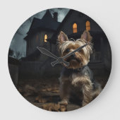 Yorkshire Terrier Halloween Beängstigend Große Wanduhr (Vorderseite)