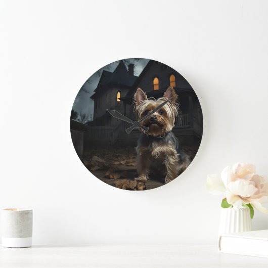 Yorkshire Terrier Halloween Beängstigend Große Wanduhr (Zuhause)
