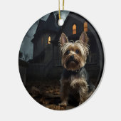Yorkshire Terrier Halloween Beängstigend Keramik Ornament (Links)