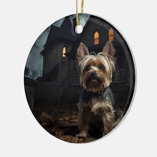 Yorkshire Terrier Halloween Beängstigend Keramik Ornament (Links)