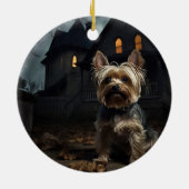 Yorkshire Terrier Halloween Beängstigend Keramik Ornament (Hinten)