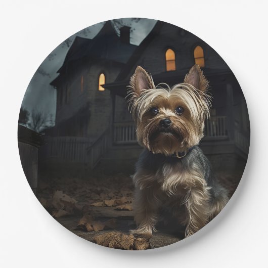 Yorkshire Terrier Halloween Beängstigend Pappteller (Vorderseite)