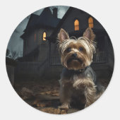 Yorkshire Terrier Halloween Beängstigend Runder Aufkleber (Vorderseite)