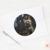 Yorkshire Terrier Halloween Beängstigend Runder Aufkleber (Umschlag)