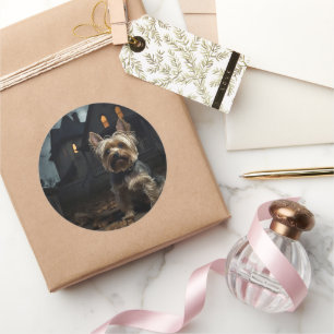 Yorkshire Terrier Halloween Beängstigend Runder Aufkleber