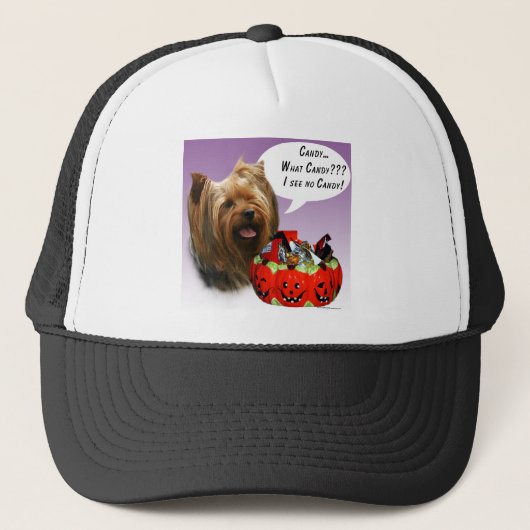 Yorkshire Terrier Halloween Candy Truckerkappe (Vorderseite)