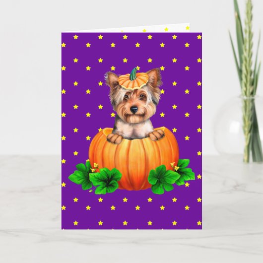 Yorkshire Terrier Halloween Jack-O-Lantern Karte (Vorderseite)