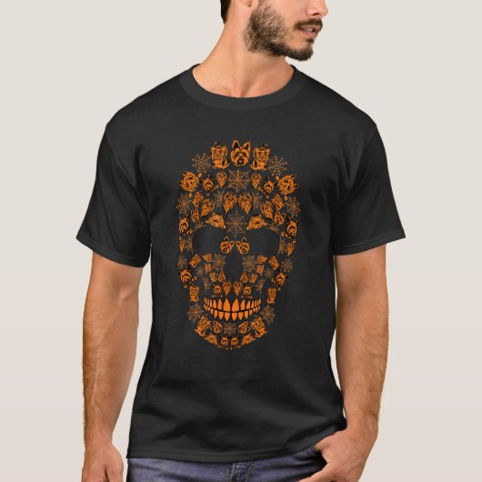 Yorkshire Terrier Halloween Silhouette Skull Hallo T-Shirt (Vorderseite)