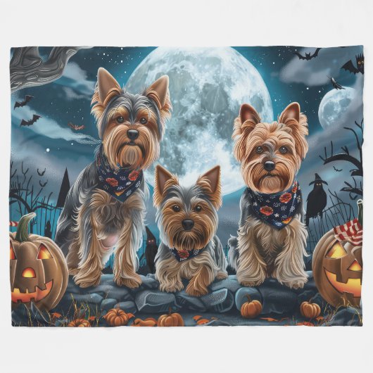 Yorkshire Terrier Halloween Spooky Fleecedecke (Vorderseite (Horizontal))