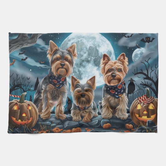 Yorkshire Terrier Halloween Spooky Geschirrtuch (Horizontal)
