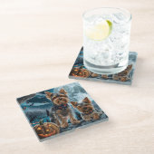 Yorkshire Terrier Halloween Spooky Glasuntersetzer (Schrägansicht)