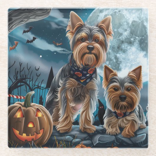 Yorkshire Terrier Halloween Spooky Glasuntersetzer (Vorderseite)